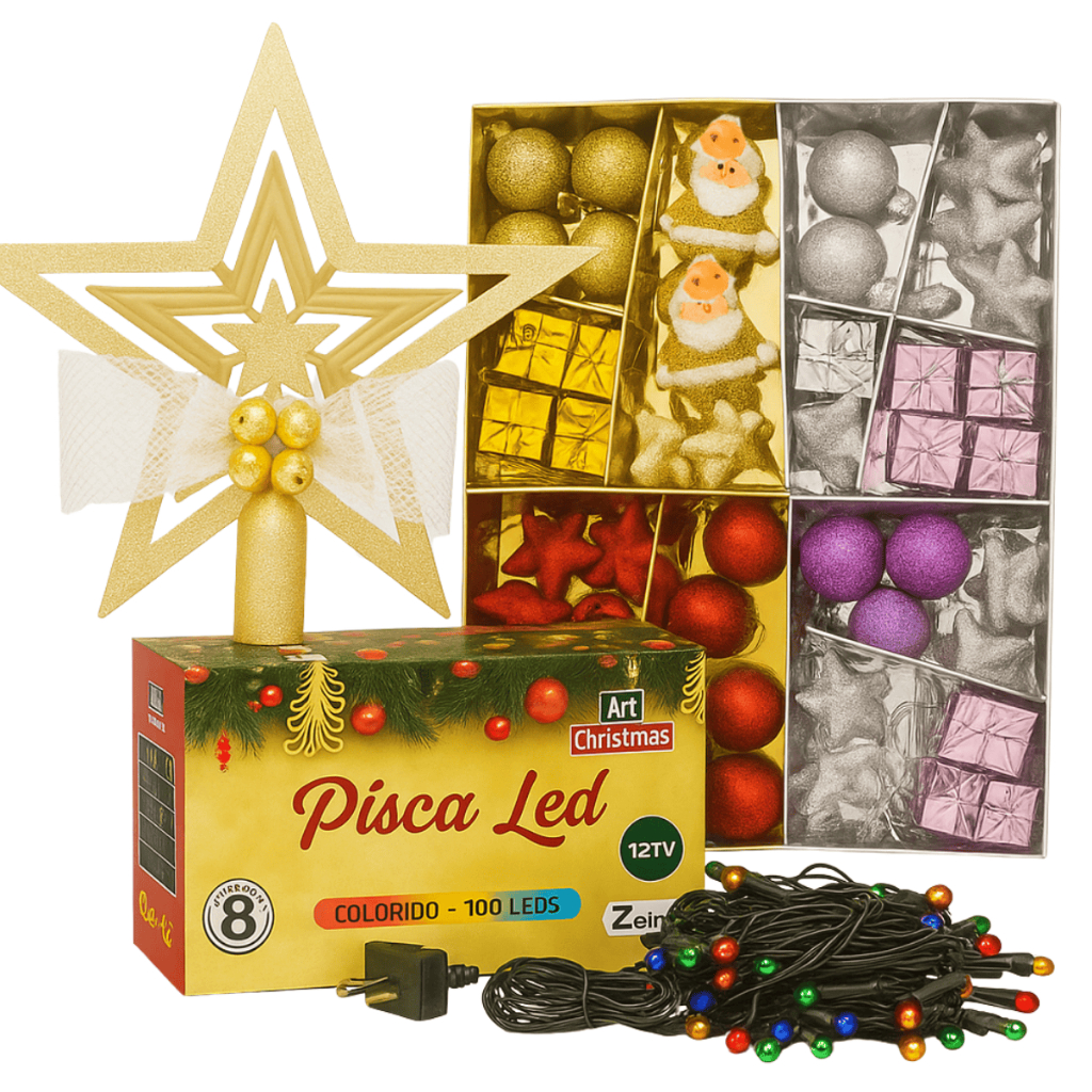 Kit Enfeites De Árvore De Natal Pisca-Pisca Ponteira de Estrela Enfeite ...
