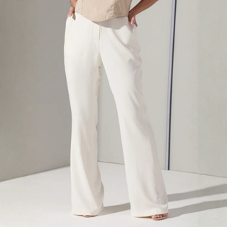 Calça Social Feminina Alfaiataria Frare Boca de Sino Bolsos Funcionais Cintura Alta Boot Cut