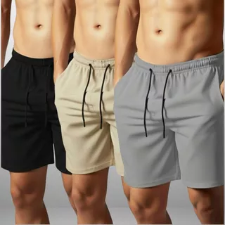 Kit 3 Peças Bermuda Tactel Shorts Masculino Praia Piscina Corrida Com Bolsos