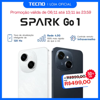 Tecno Spark Go 1 4G, 64GB e 3GB RAM, Processador Unisoc T615, Bateria 5000MAH, VERSÃO GLOBAL, NOVO/LACRADO