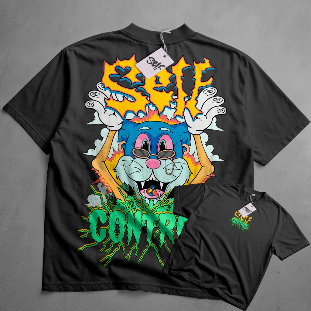 Camiseta Oversized Self Control Gato Chapado Organic Erva Rave