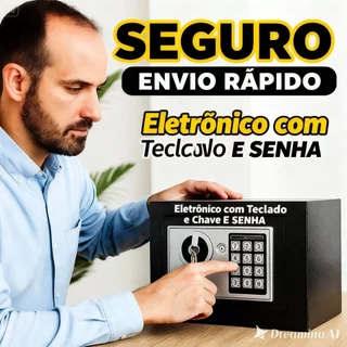 Cofre Digital Eletrônico Seguro com Senha e Chave Metal - Preta Escritório Casa