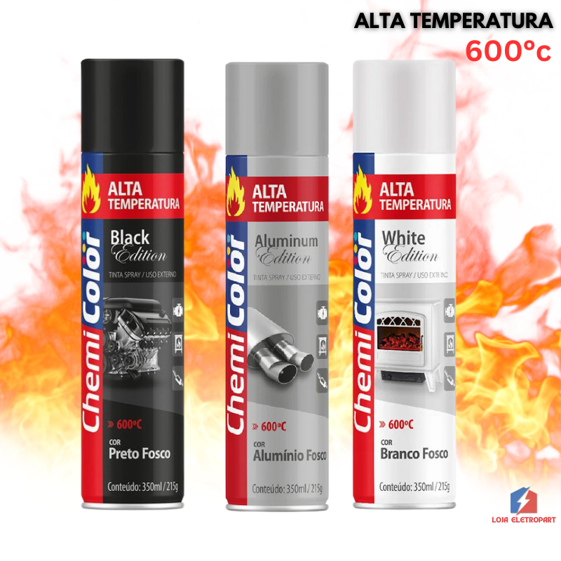 Tinta Alta Temperatura Spray 600º Aluminio Preto Branco 250ml ...