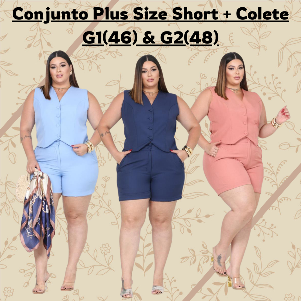 Conjunto Plus Size Feminino Colete + Short Alfaiataria Luis Twill