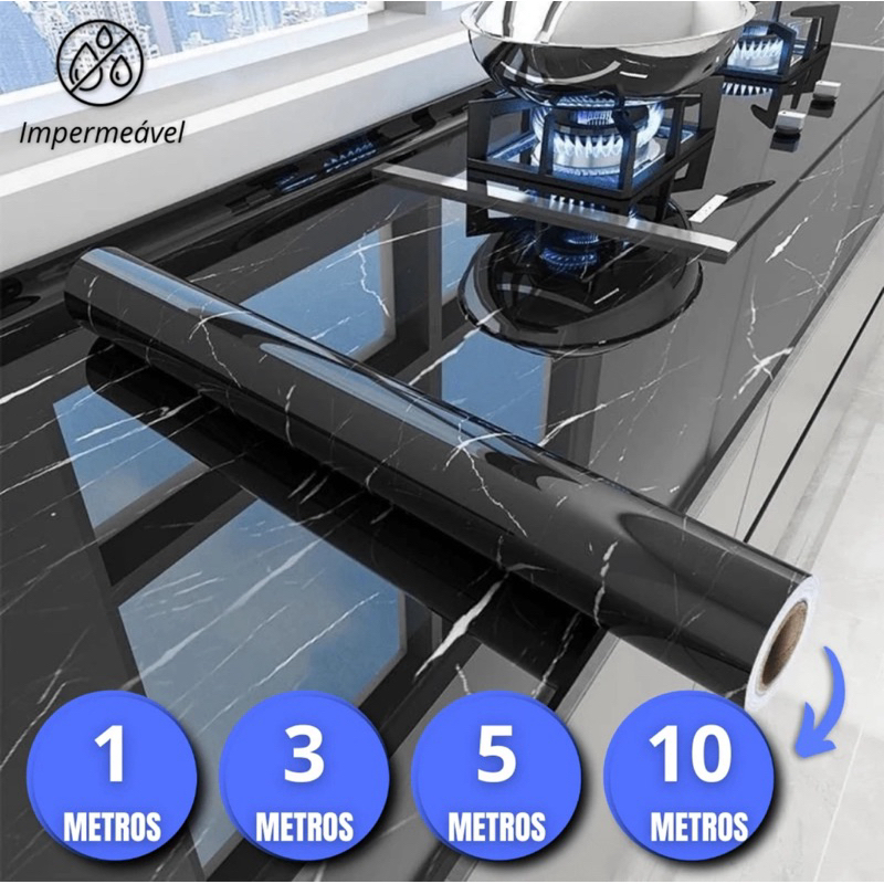 Adesivo Decorativo 5 Metros Mármore Preto Nero Pia Parede Box Banheiro Cozinhas Lavável