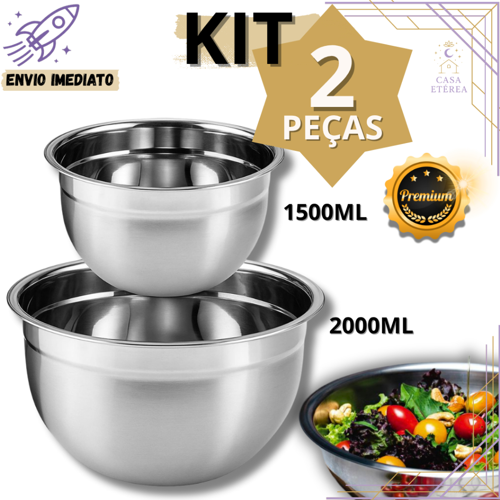 Kit 2/1 Tigelas Bowl Inox Multiuso Ideal Misturar Servir Arm