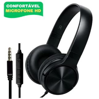 Fone de Ouvido com Fio Headphone Estéreo Microfone HD Confortável e Leve Estudo Música e Home Office em Oferta na Shopee
