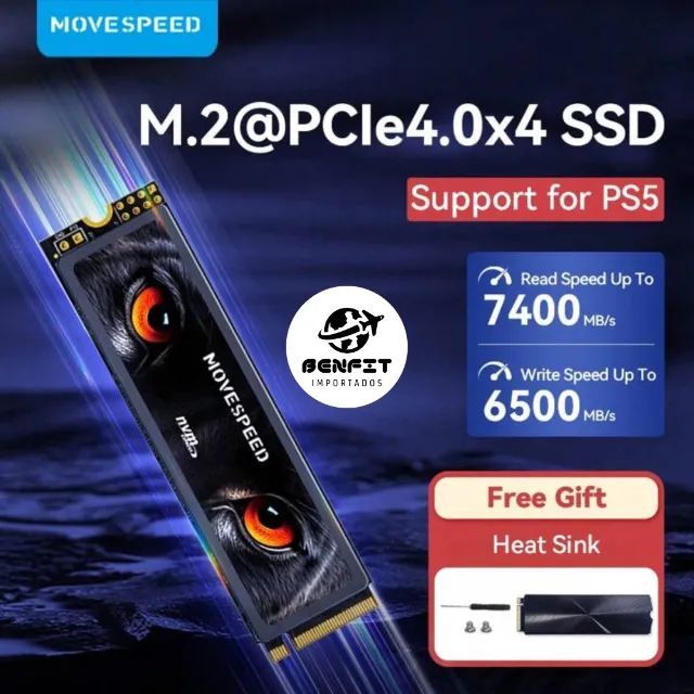 SSD Nvme M2 Movespeed 2T 7450mb Pcie 4.0x4 Compatível Com Ps5, Pc