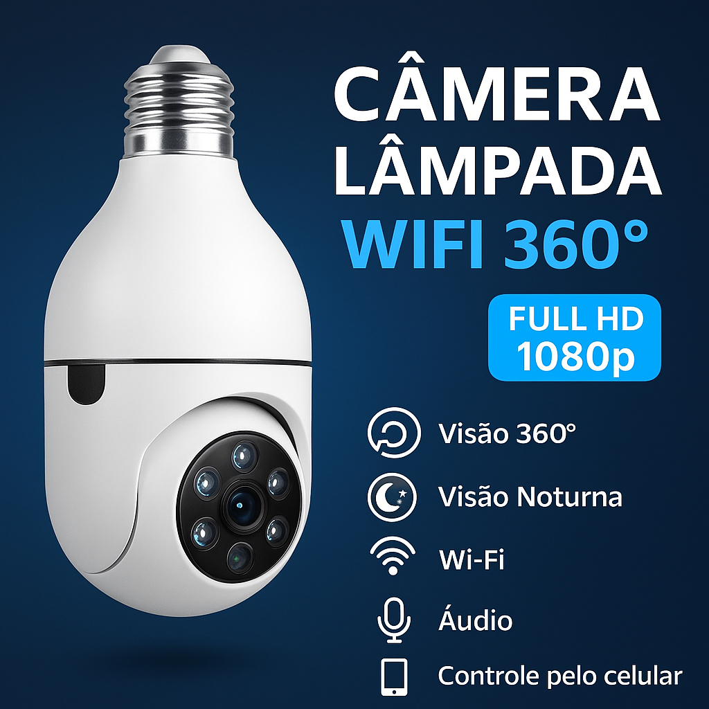 Câmera Lâmpada Wi-Fi 360° Full HD com Visão Noturna e Áudio | Shopee Brasil