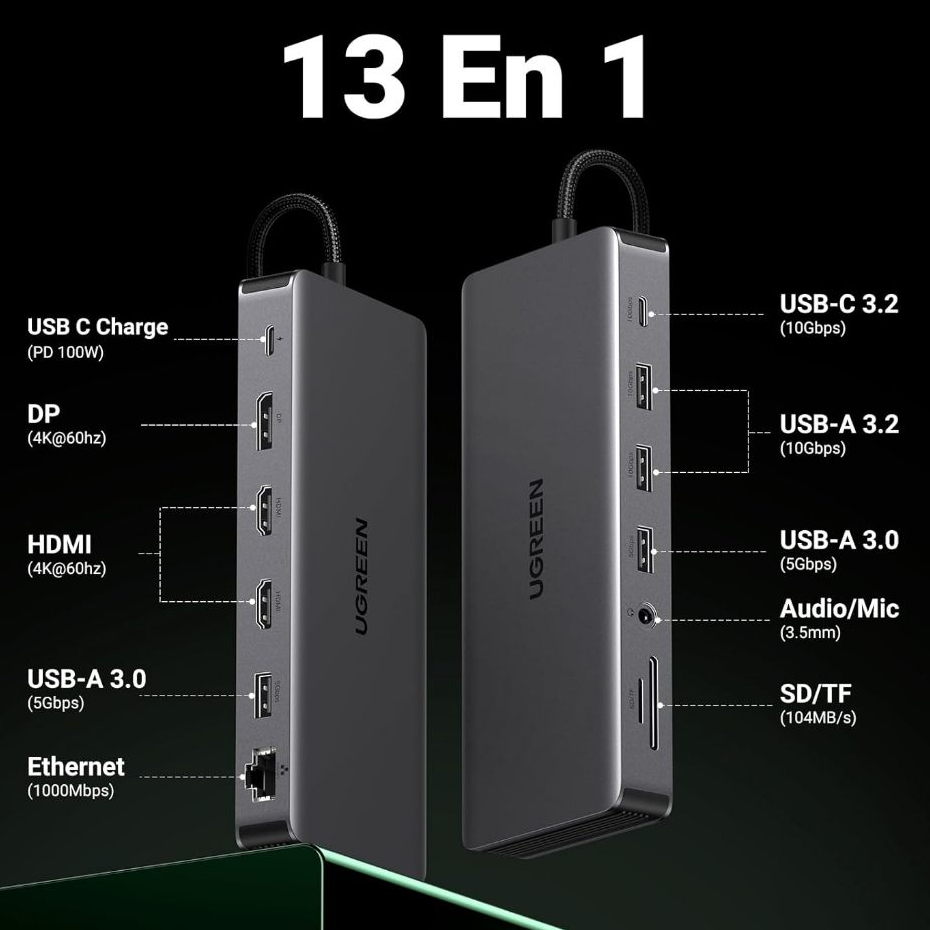 UGREEN Revodok Pro ( 13 em 1 ) Adaptador Hub USB C 10 Gbps com