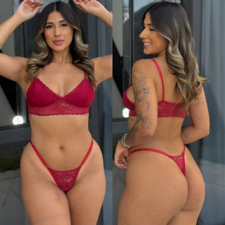 Kit 2 Conjunto Feminino de Lingerie Sexy de Renda Luxo Calcinha Fio Dental e Sutia Sem Bojo Sensual