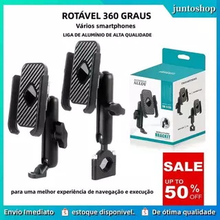 Suporte Celular Moto Alumínio Sólido, 360° Giratório, Ajustável, Anti-Queda - Compatível com Celulares 4-6 Polegadas
