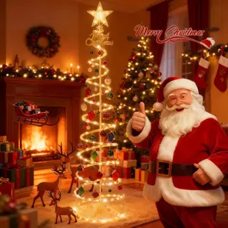 Árvore de Natal LED 1,8m Dobrável com Enfeites Inclusos + Bengala do Papai Noel-N10