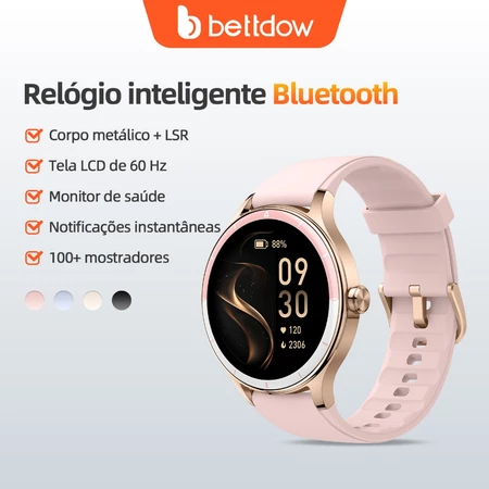 Smartwatch feminino BETTDOW tela LCD de 1 27 polegadas resistência à água IP68 caixa de liga metálica modo esportivo