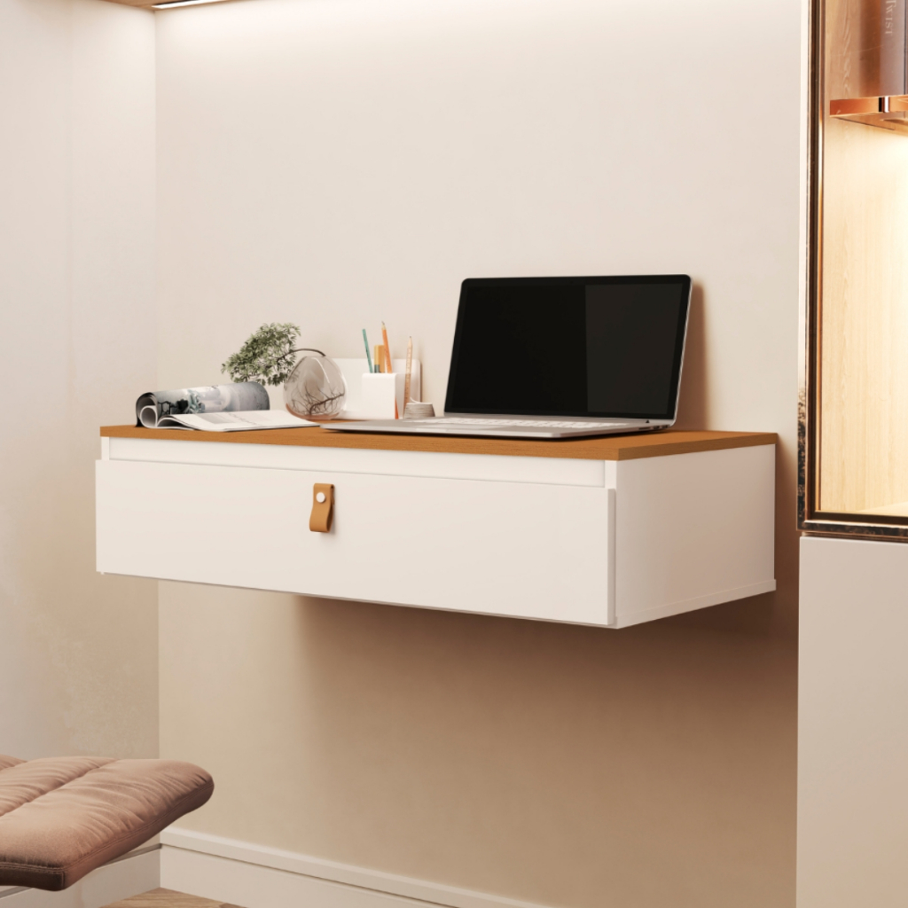 Console Diana Versátil Escrivaninha Penteadeira Suspenso com Gaveta Espaçosa Design Minimalista