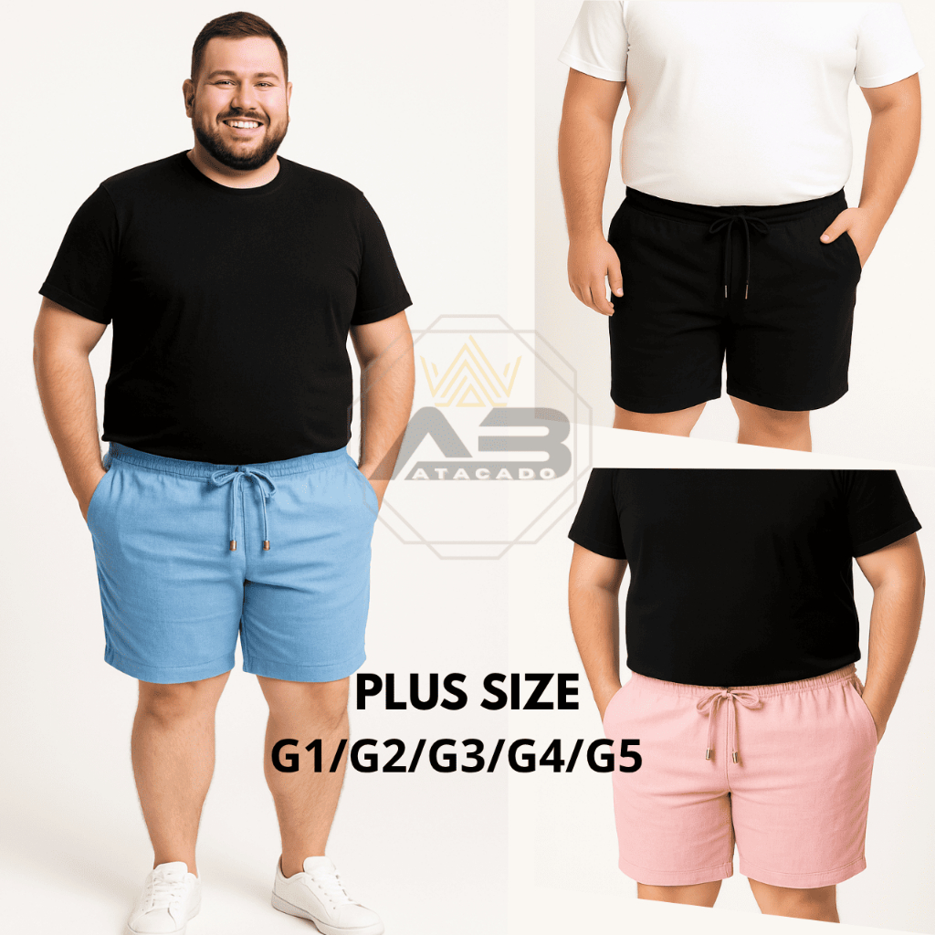 Kit 3 Short Plus Size Mauricinho Linho – G1 G2 G3 G4 G5