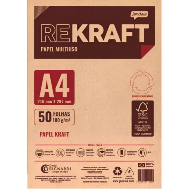 Papel Kraft 180g A4 50 folhas Reciclado Jandaia | Shopee Brasil