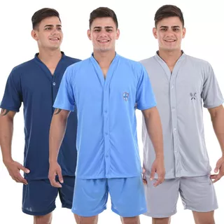 Pijama Curto Confortável Com Botão Masculino Liso Roupa Para Dormir Verão Moda Masculina em Oferta na Shopee