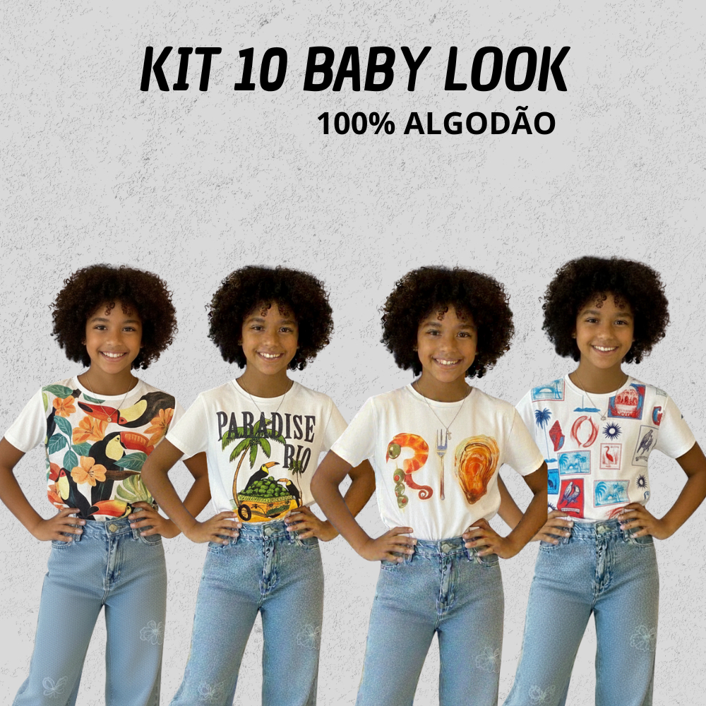 Kit 10 Baby Look Femininas Atacado – Modelagem Ajustada, Estampas ...