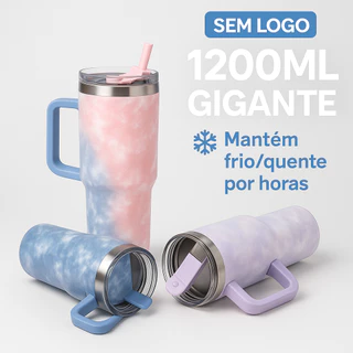 Copo Térmico 1200ml Gigante Inox 🧊 Mantém Frio/Quente | Com Alça e Canudo | Sem Logo