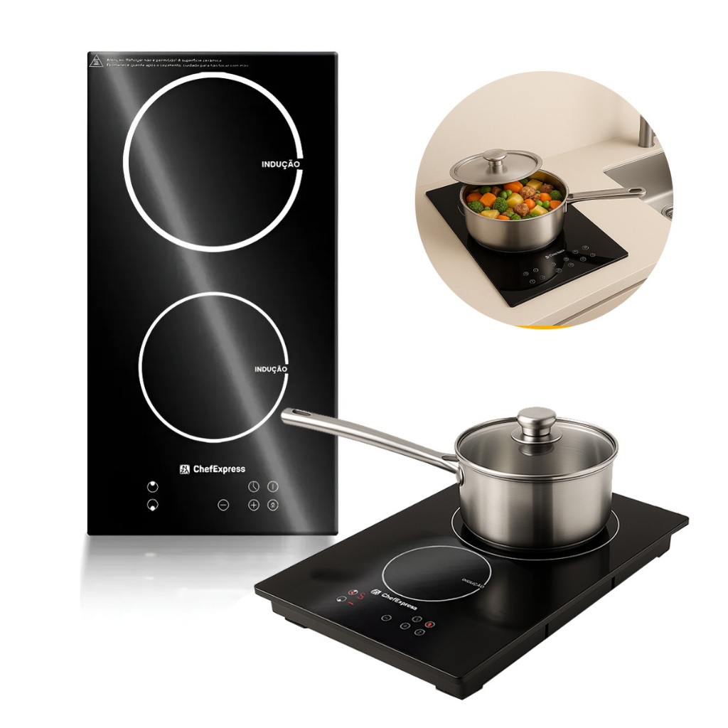 Cooktop de Indução Elétrico 2 Bocas Vidro Preto Fogão Portátil Potente ...