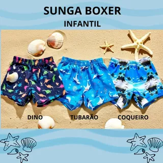 Kit 2 Sunga Infantil Menino Boxer Forro Roupa de Banho Piscina Natação Verão Moda Praia Confortável