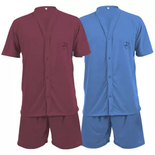 Kit 2 Pijamas Com Botão Curto Verão Masculino Confortável Liso Moda Masculina Roupa Para Dormir em Oferta na Shopee