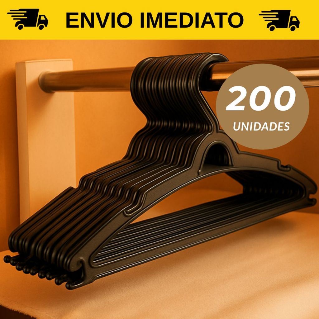 200 Cabide para roupas Plástico Leve Resistente Organizador de Roupas ...