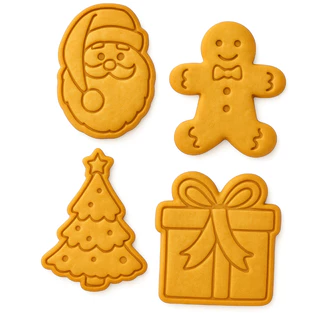 Kit 4 Cortador de Biscoito Molde Papai Noel Forma Feliz Natal Marcador Carimbo Natalino Cookie Massa