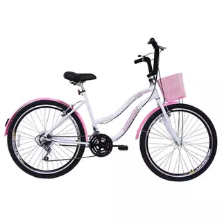 Bicicleta Aro 26 Feminina com Cestinha Retrô Beach 18 Marchas Passeio Urbana Confortavel Para-lamas em Oferta na Shopee