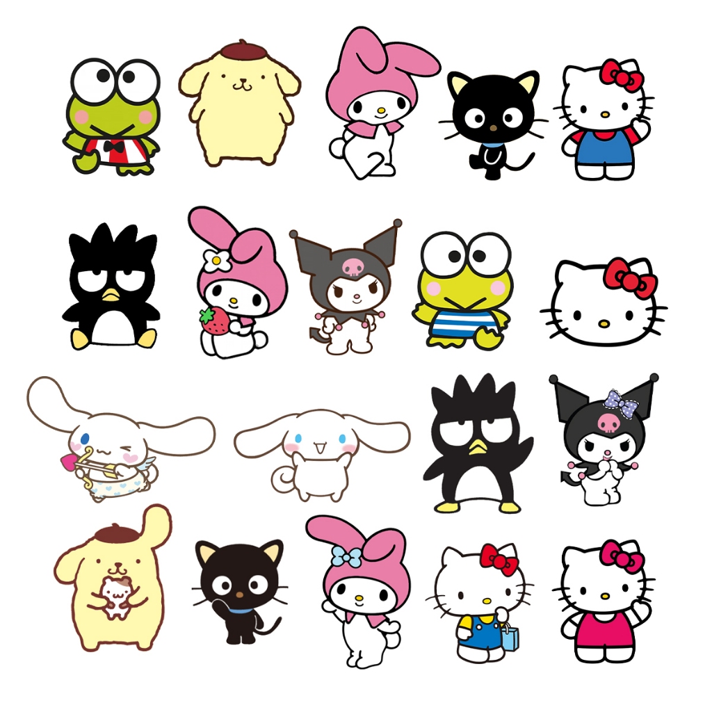 Hello Kitty Kuromi Cinnamoroll Kit 96 Adesivos de Parede Sanrio
