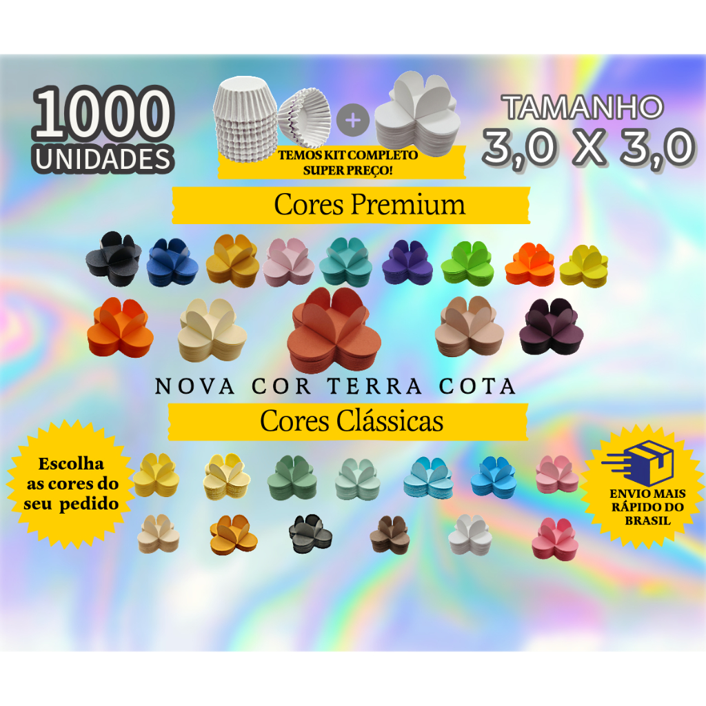 1000 Forminhas 4 Pétalas 28 Cores - 3,0x3,0
