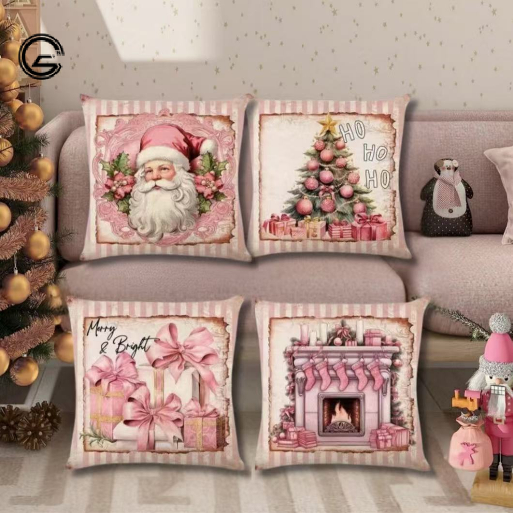 Capa Para Almofada Kit 4pcs Estampada Natal Aveludado Decorativo