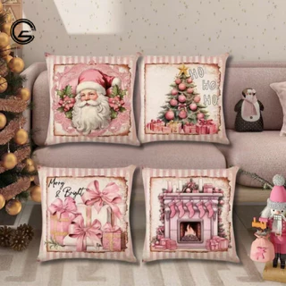 Capa Para Almofada Kit 4pcs Estampada Natal Aveludado Decorativo