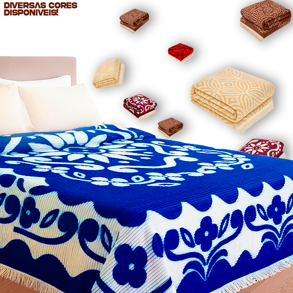 Colcha Chenille Jolitex Casal Canelada 2,20m x 2,40m com Franja