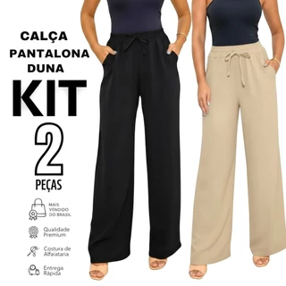 Kit 2 Calça Feminina Pantalona Duna Com Bolso Cintura Alta PROMOÇÃO