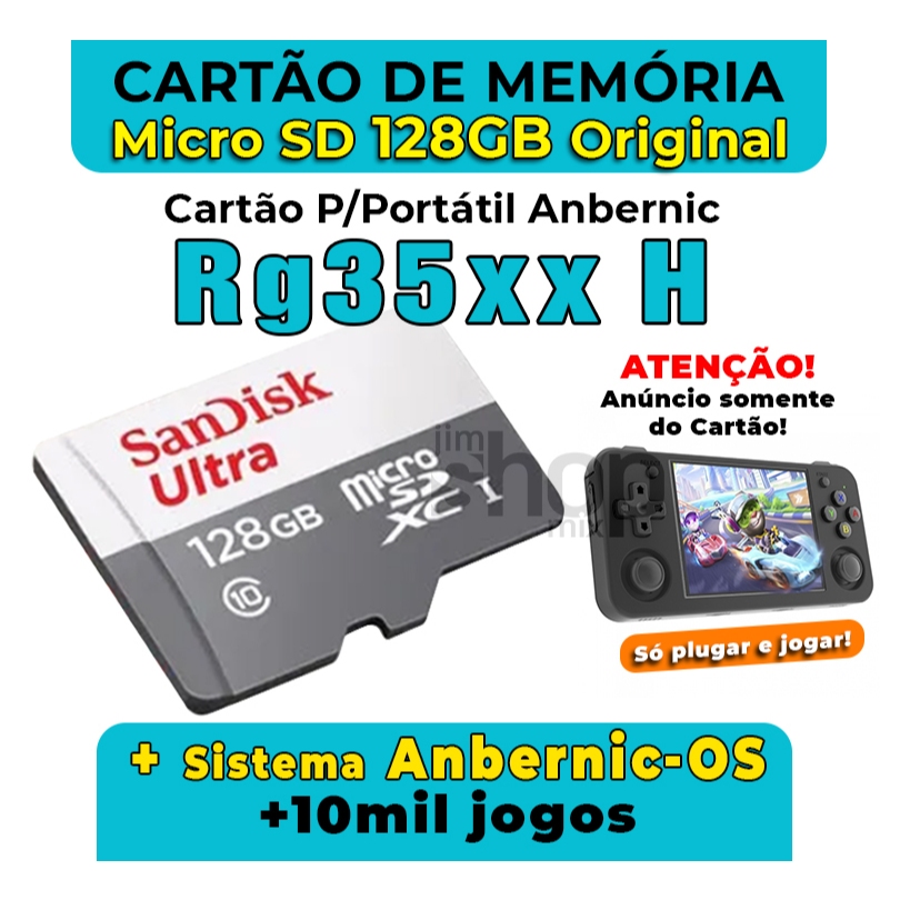 Cartão MicroSD P/Game Portátil Rg35xx H +Sistema Anbernic-OS (Roda
