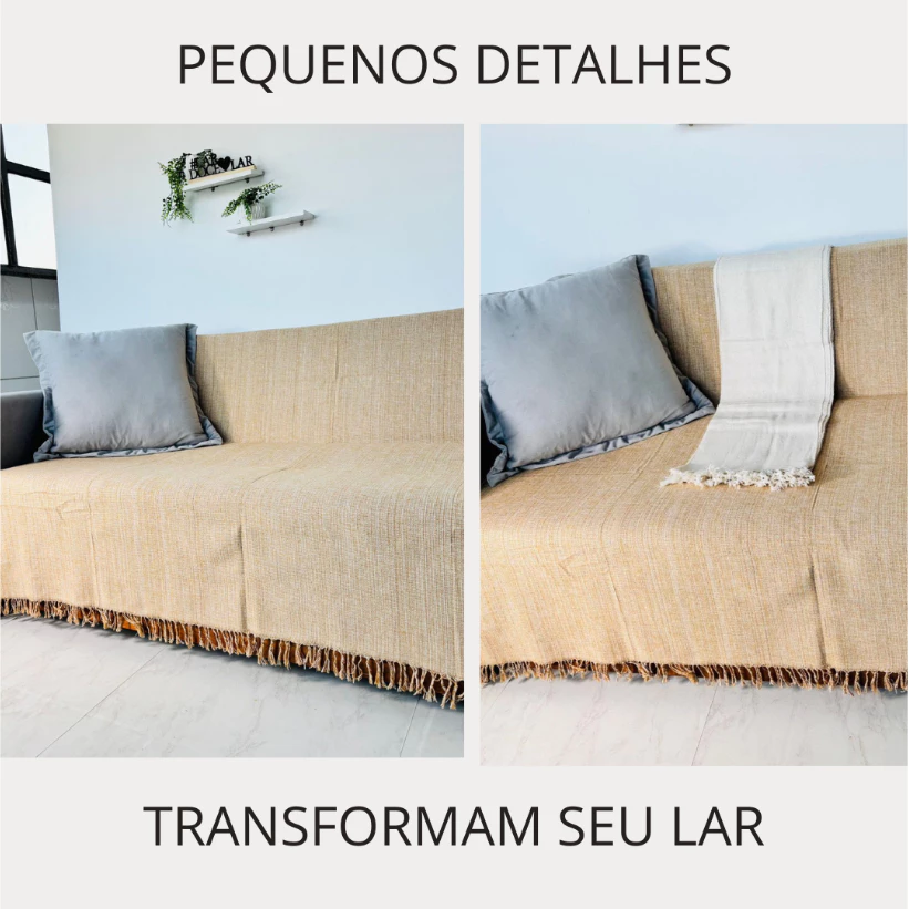 Detalhe tecido manta sofá algodão