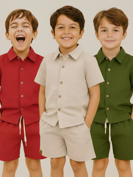 Conjunto infantil social menino linho alto padrao