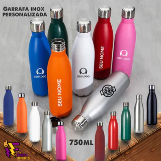 Kit Garrafa Personalizada 750ml Inox com tampa rosqueável e Cor fosca Squeeze Personalizada no laser