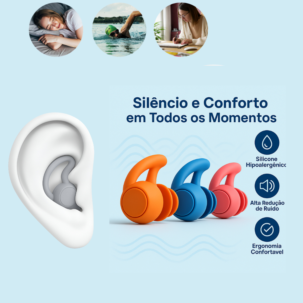 Protetor Auricular Tampao de Ouvido Abafador para Dormir Natação ...