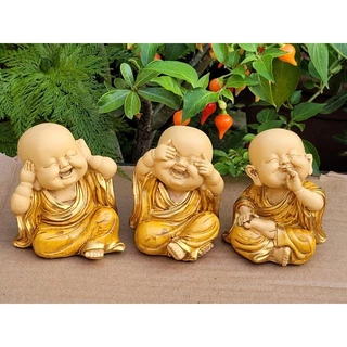 Buda Decoração Monges Trio De Budas Bebê Sabedoria Cego Surdo e Mudo 8 cm Jardim Zen Monge Novo