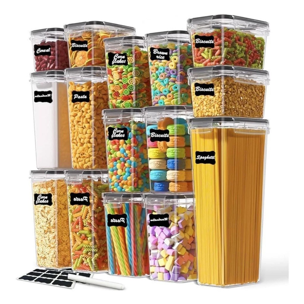 Kit 7 Potes Herméticos Empilháveis Quadrado Resistente Plástico Cozinha Dispensa Alimentos e Bebida | Shopee Brasil