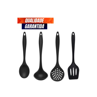 Kit 4 Peças de Silicone Premium Concha Escumadeira Colher de Arroz e Espátula Para Casa e Cozinha