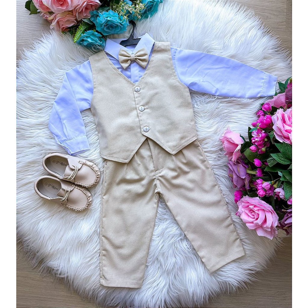 Conjunto Social infantil bege colete pajem pajen formatura batizado ...