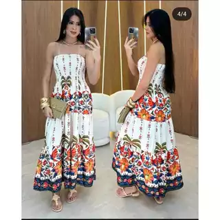 Vestido Longo Tomara que Caia Estampado Floral Elegante Festa Praia Estilo Boêmio em Oferta na Shopee
