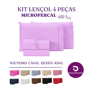 Jogo de Lençol 4 Peças 400 Fios Micropercal Cama Solteiro Casal Queen e King