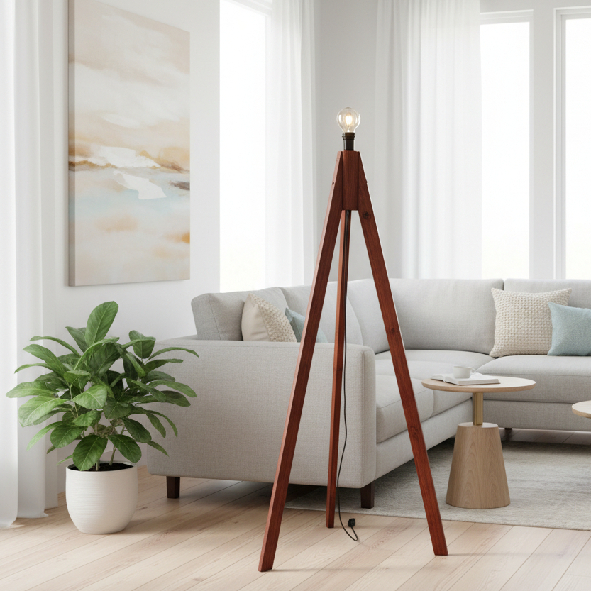 Abajur Tripé 1,30m Madeira Pinus Avermelhado Luminária Chão Sala Quarto Escritório | Shopee Brasil