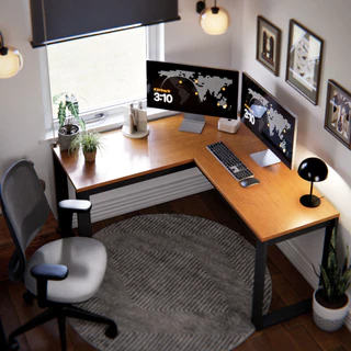 Escrivaninha de Canto Berlim MDP MDF Preto e Cinamomo Home Office em L Moderna em Oferta na Shopee