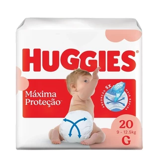 Fralda Descartável Huggies Máxima Proteção Jumbo Tamanho G - 9 Pacotes com 20 Fraldas - Total 180 Tiras em Oferta na Shopee